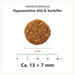 Kroketstørrelse for Dr. Clauder's Hyposensitive Sild & Kartofler: ca. 13 × 7 mm vist ved en mm-lineal.